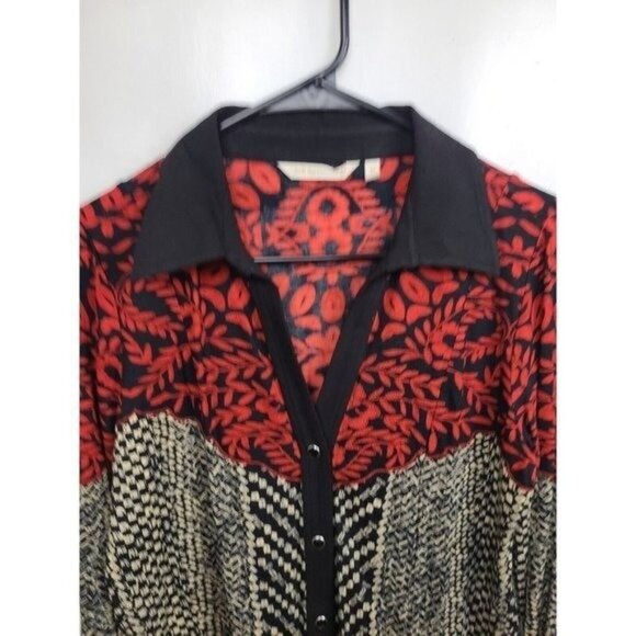 Soft Surroundings Womens BOHO Shirt XS Red Black Floral Long Sleeve Carrier - Picture 2 of 6